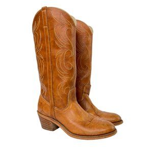 Dingo VTG Tan Leather Cowboy Cowgirl Block Heel Classic Western Boots 7 M USA